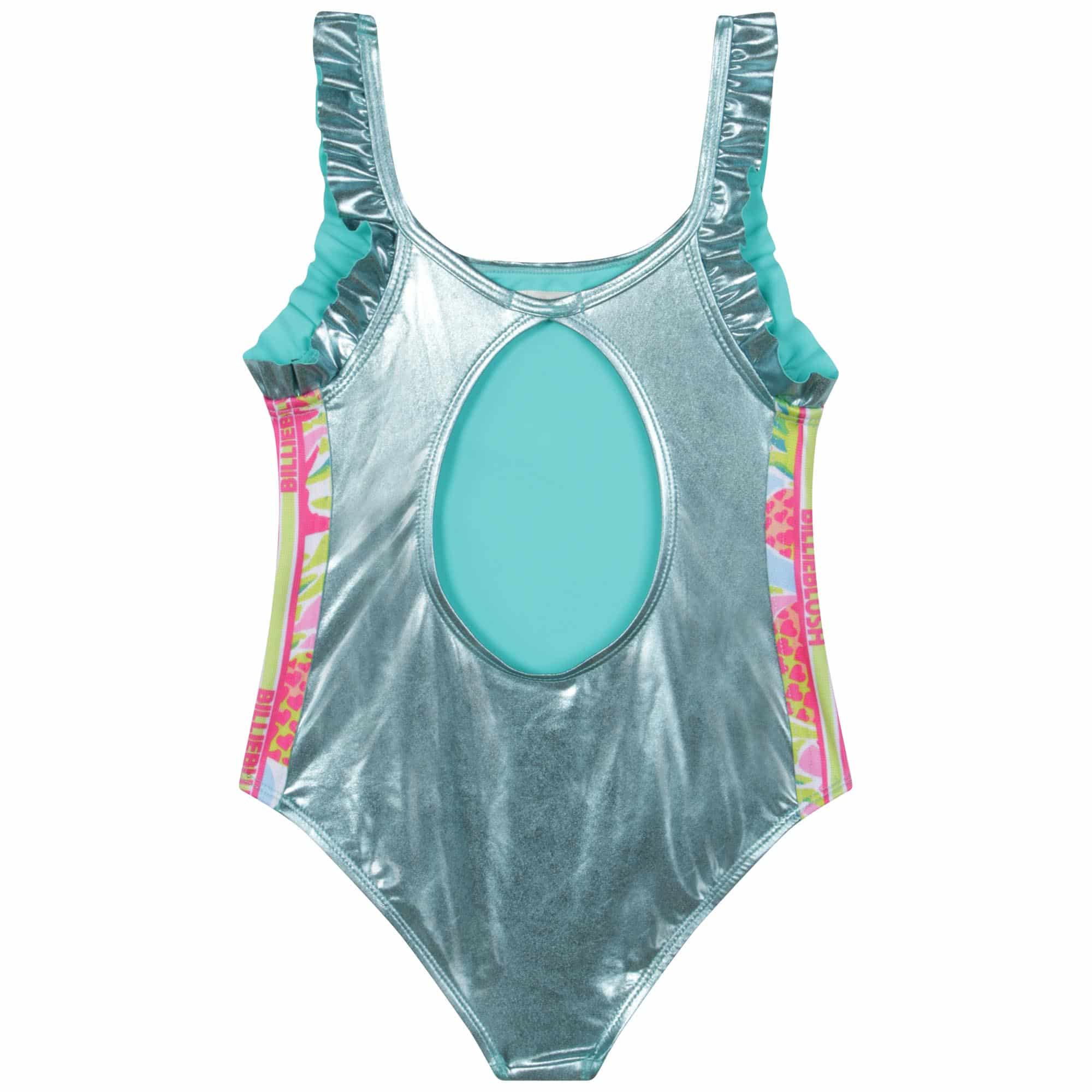 Billieblush girls irridescent aqua swimsuit back view