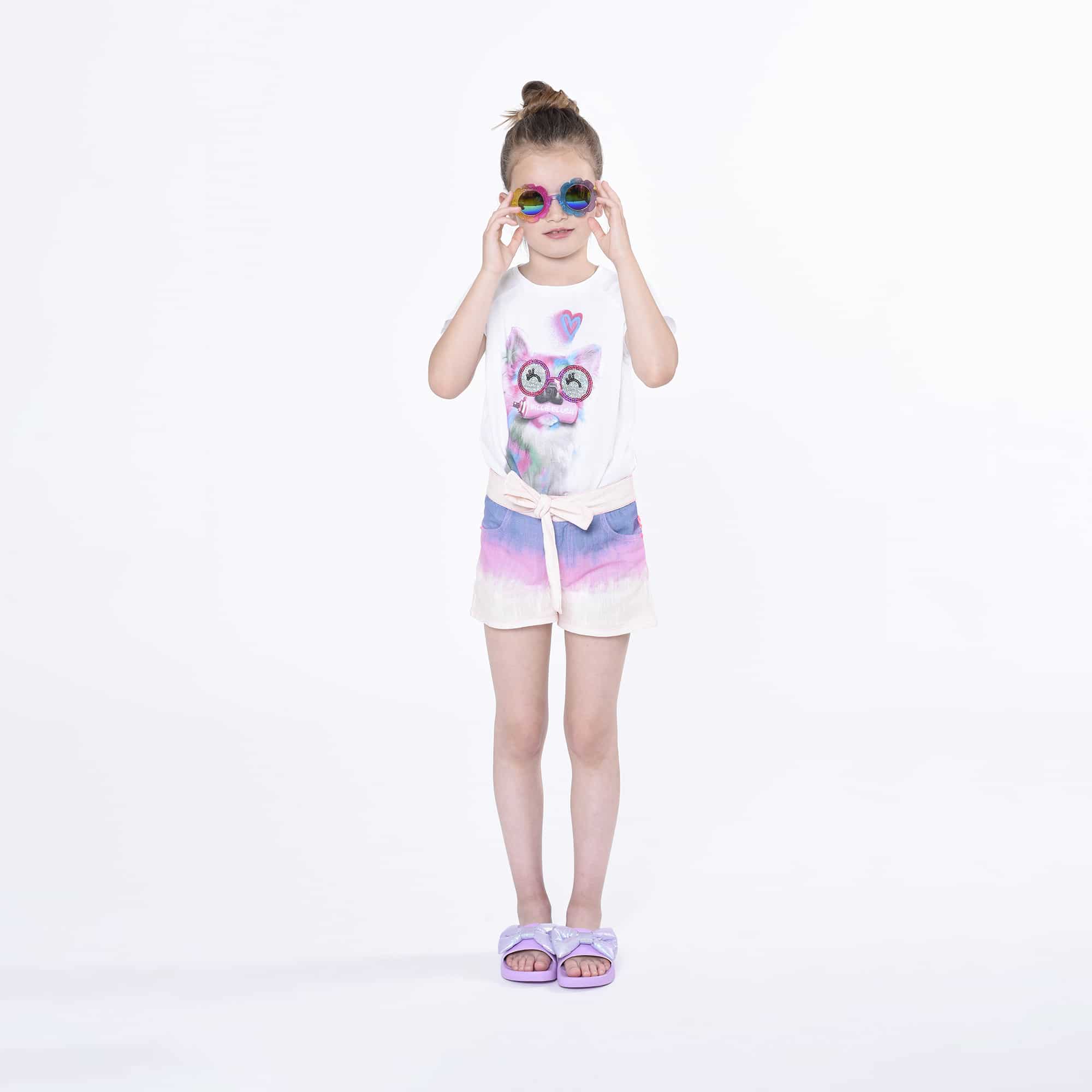 Billieblush multi coloured flower 70s inspired girls sunglasses on model