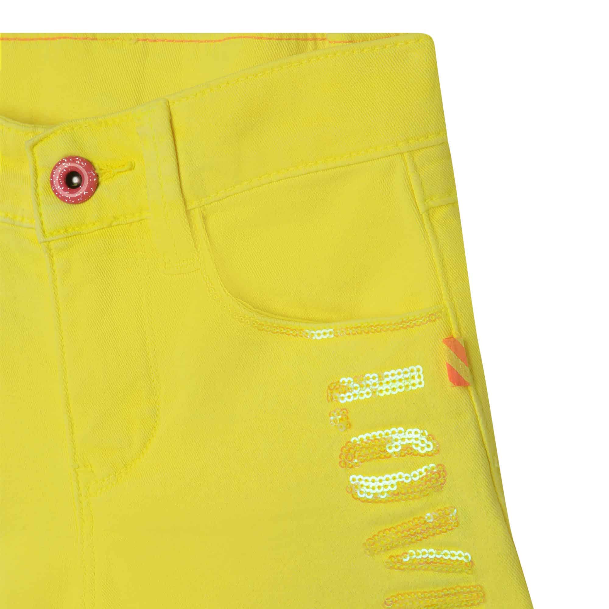 Billieblush girls yellow shorts with sequin love detail close up