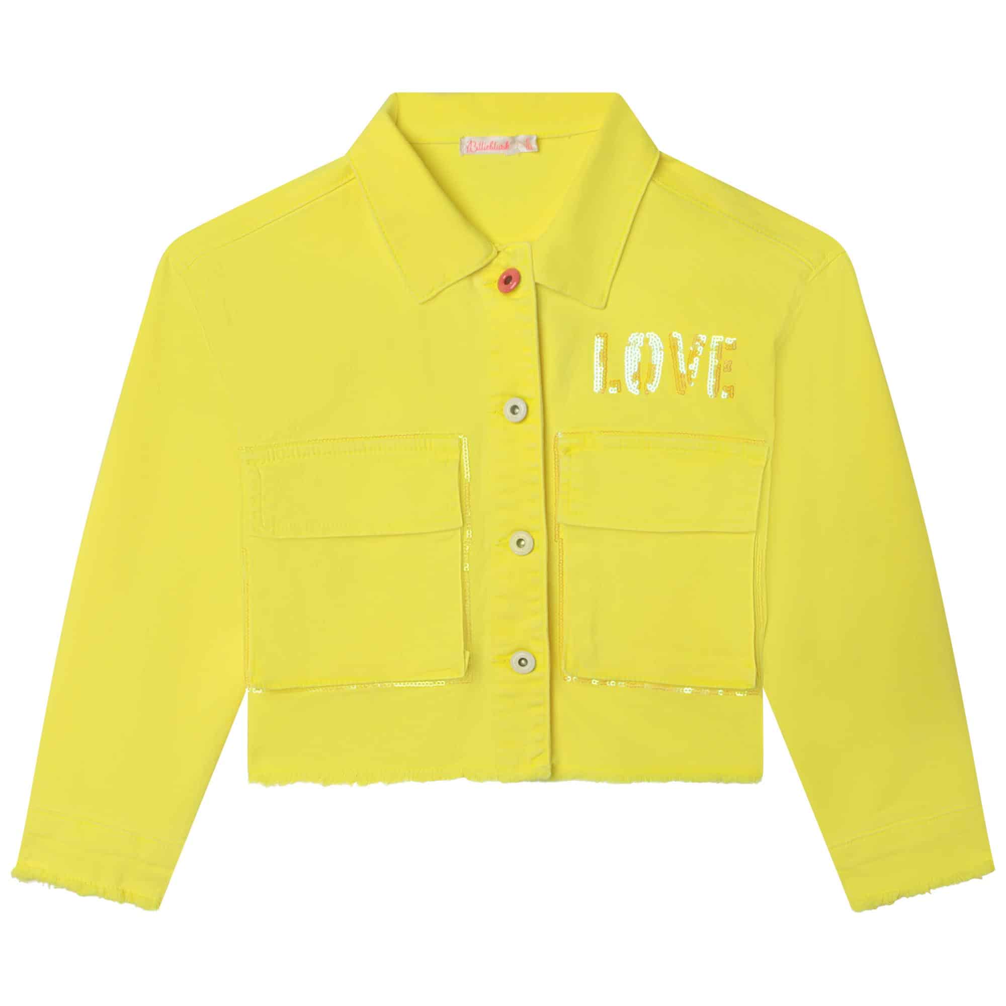 Billieblush girls bright yellow jacket with love sequin detail