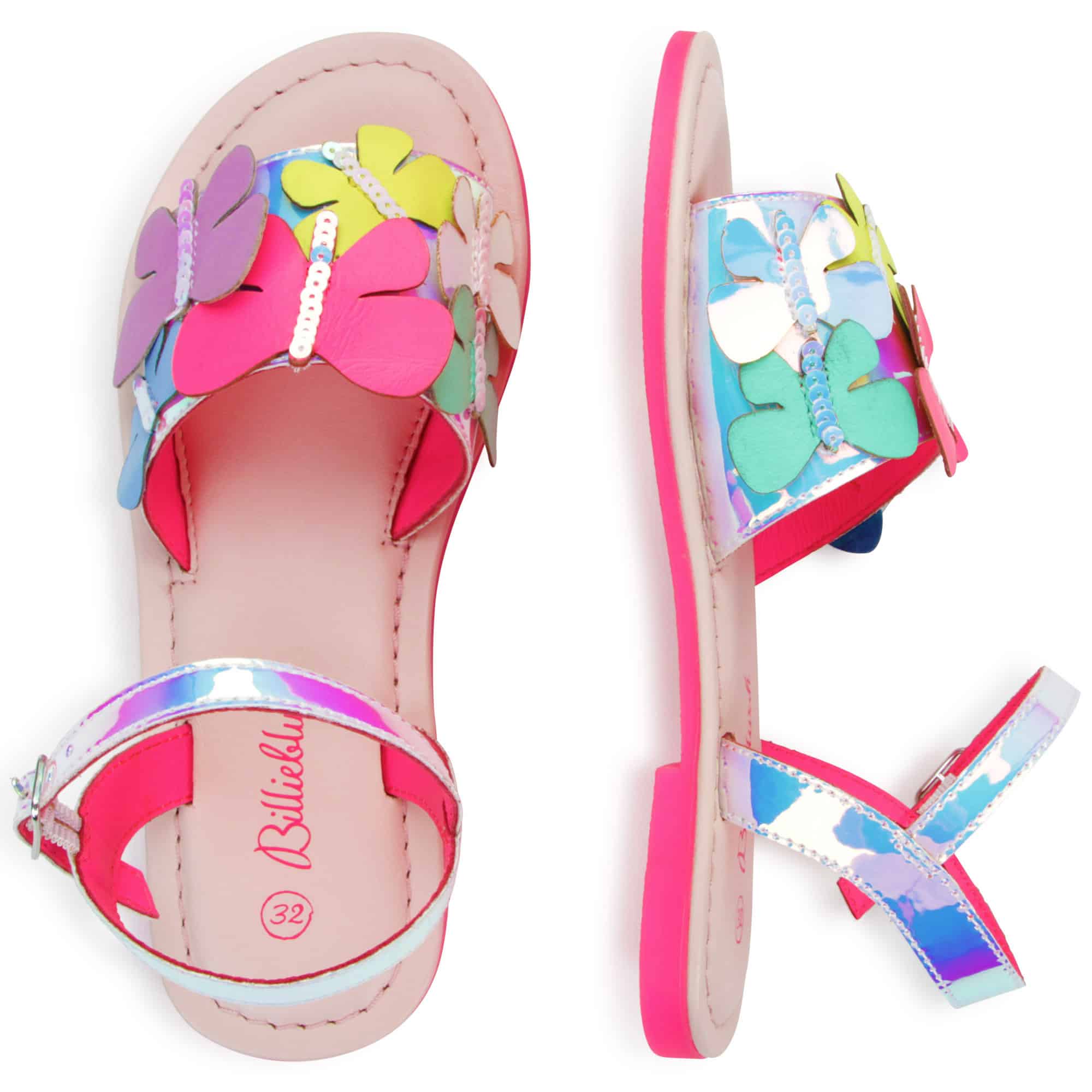 Billieblush multi coloured girls butterfly sandals with silver one on side