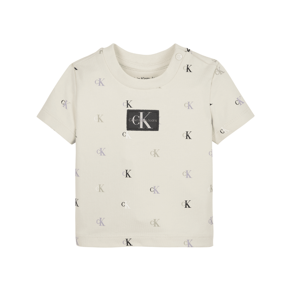 Calvin Klein boys cream tshirt with logos front view