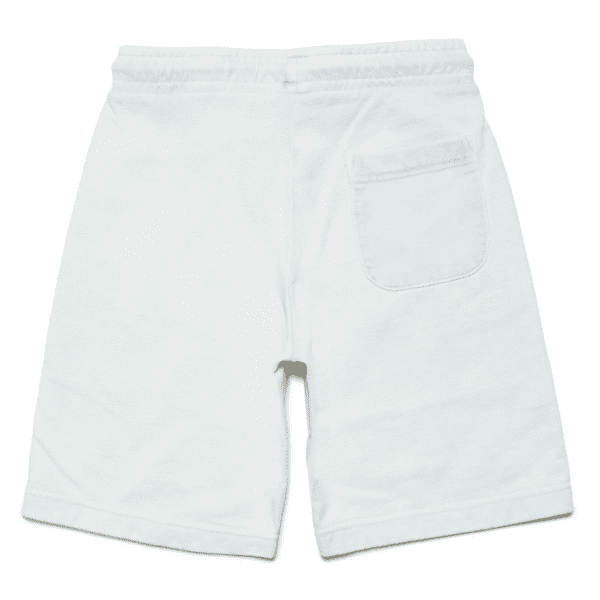 boys white shorts with small blue logo back view