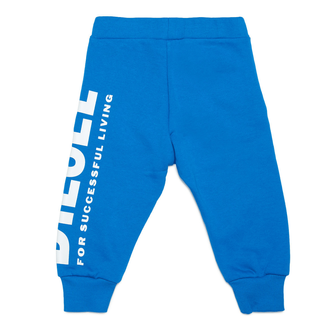 Diesel boys bright blue tracksuit bottoms with large white logo