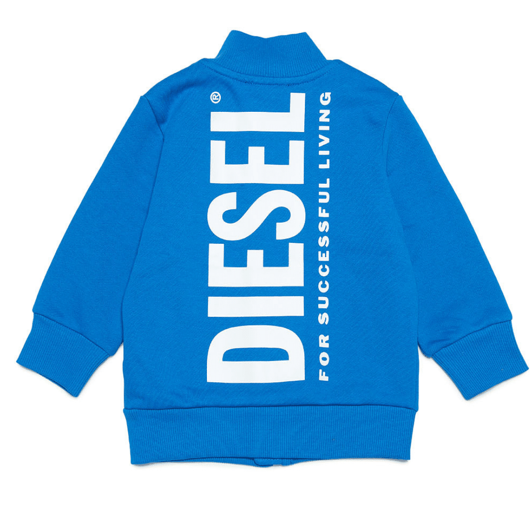 Diesel boys bright blue zipper with white logo back view