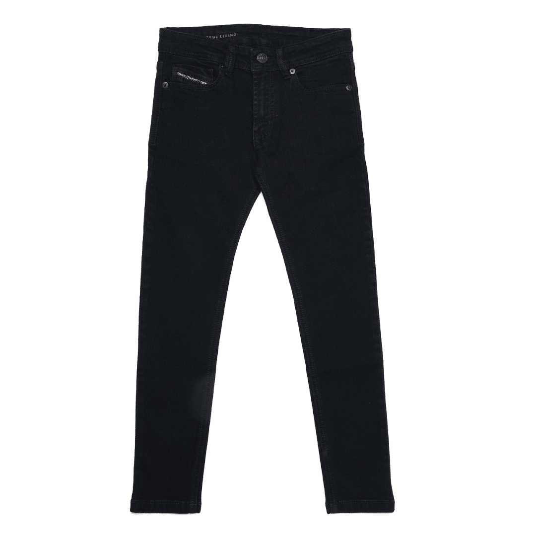Diesel black boys jeans with red D logo front view