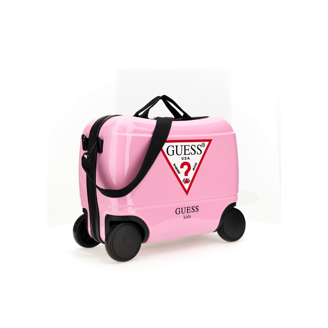 Guess kids pink hard pull suitcase side view