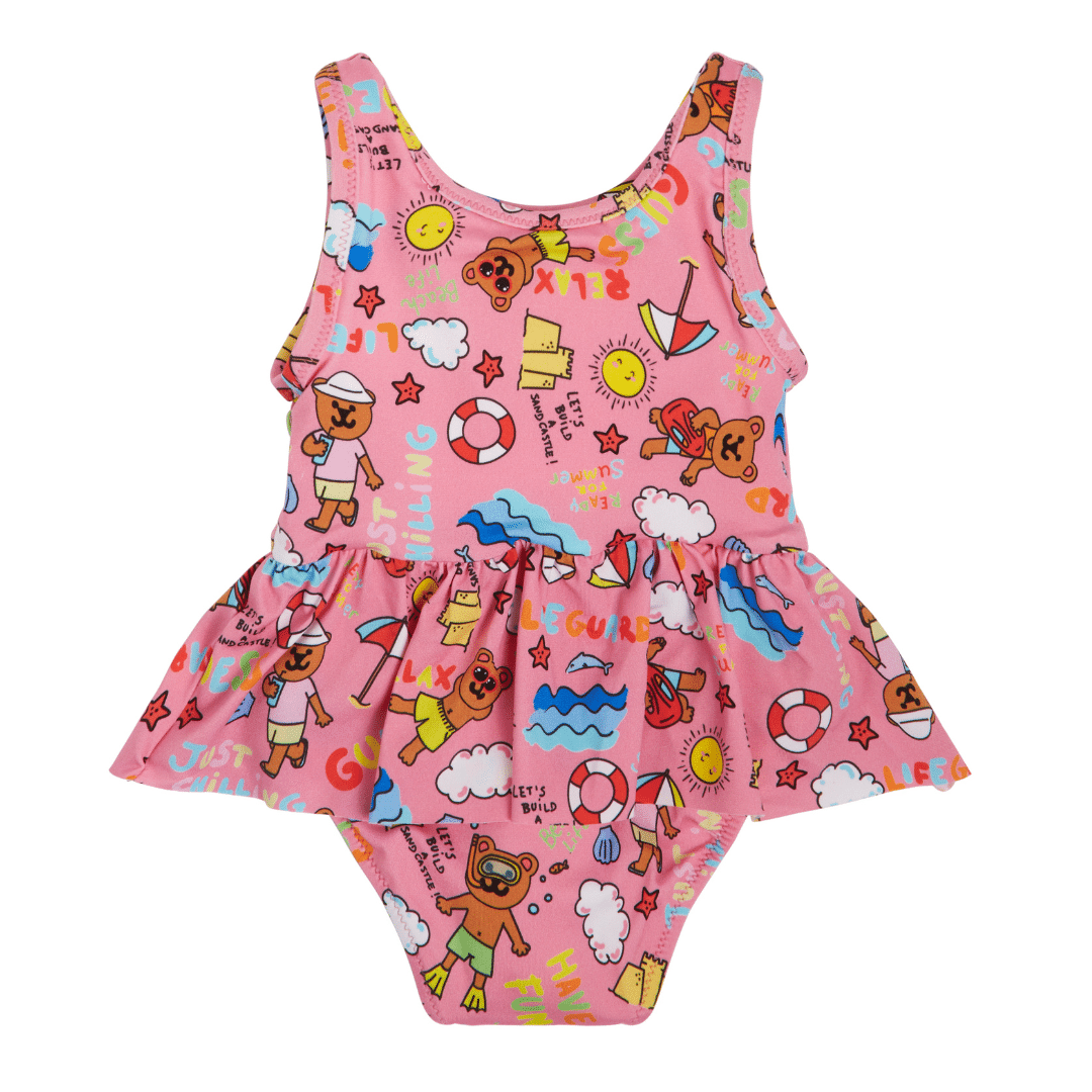 Guess girls patterned pink swimsuit back view