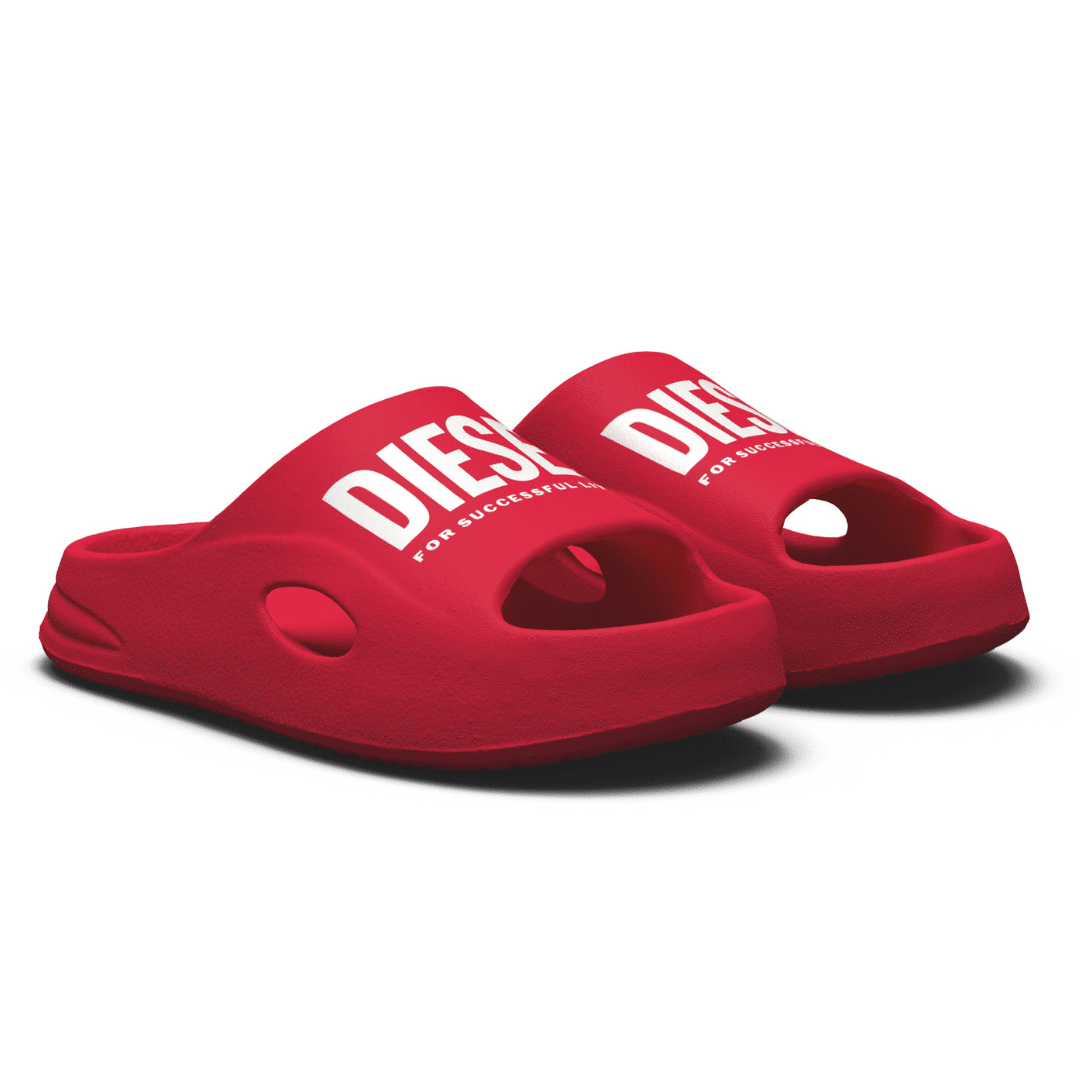Diesel boys red sliders with white logo