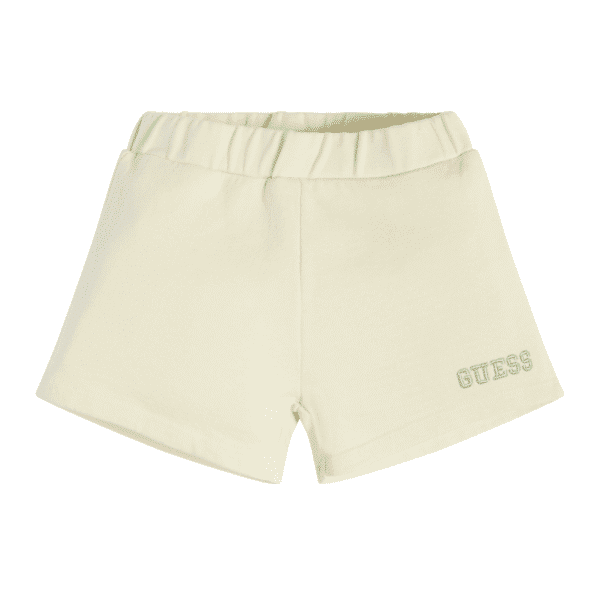 Guess pale yellow girls shorts with green logo