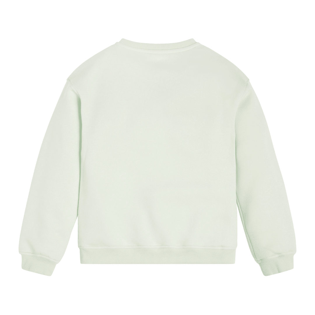 Guess pale green sweater with multi coloured logo back view