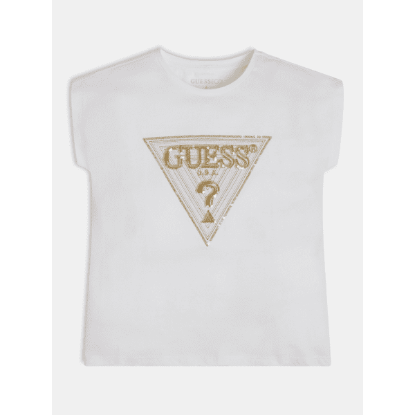 Guess girls white tshirt with gold sequinned logo