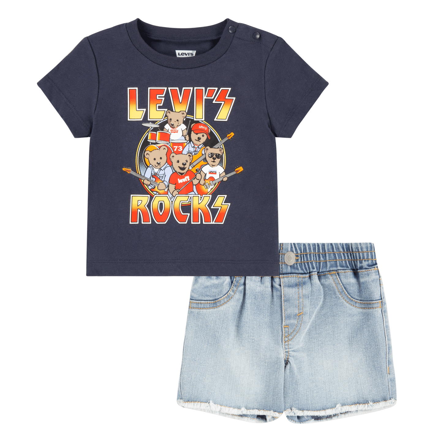 Levi's Rocks kids navy teddy bear tshirt and shorts set front view