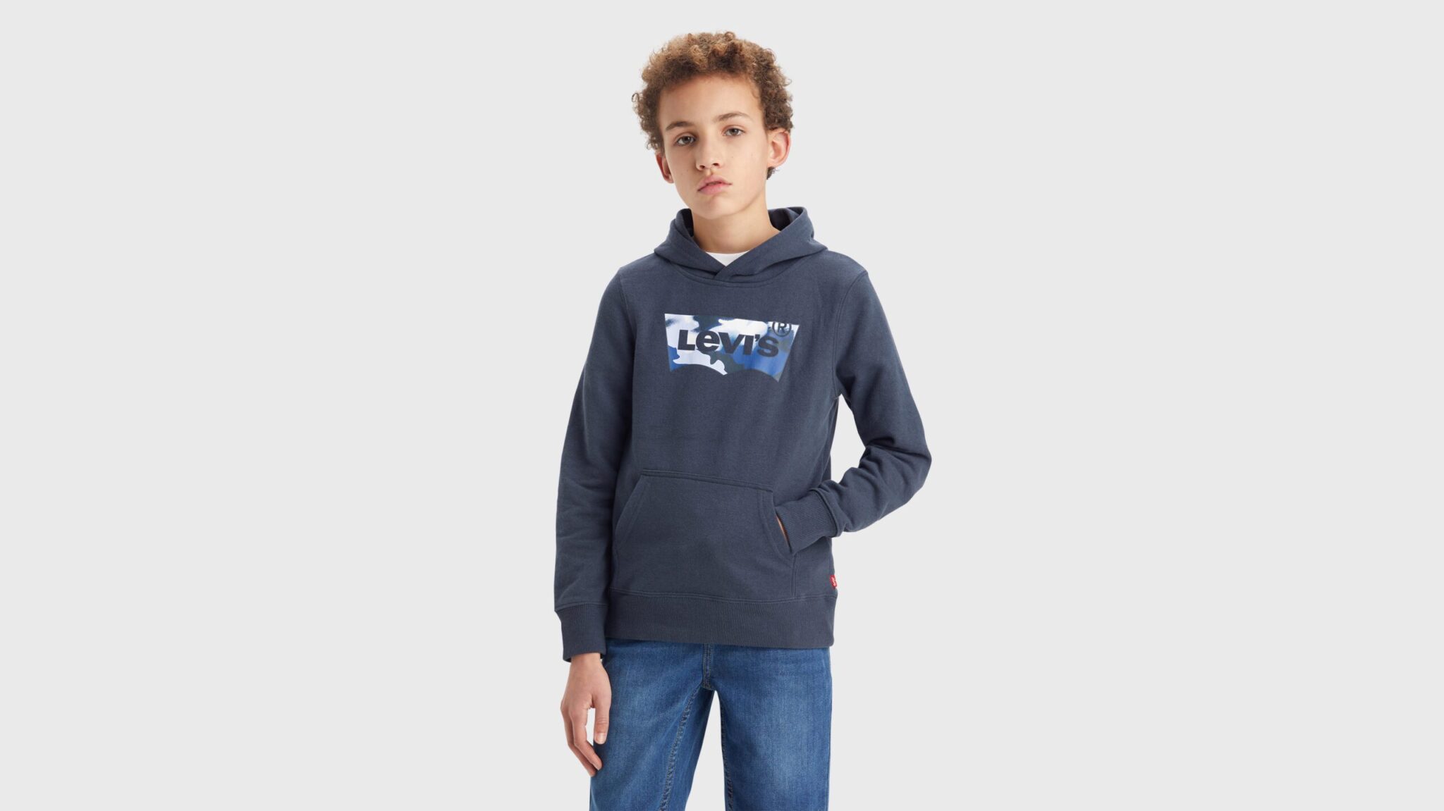 Levi's kids navy hoodie on model front view