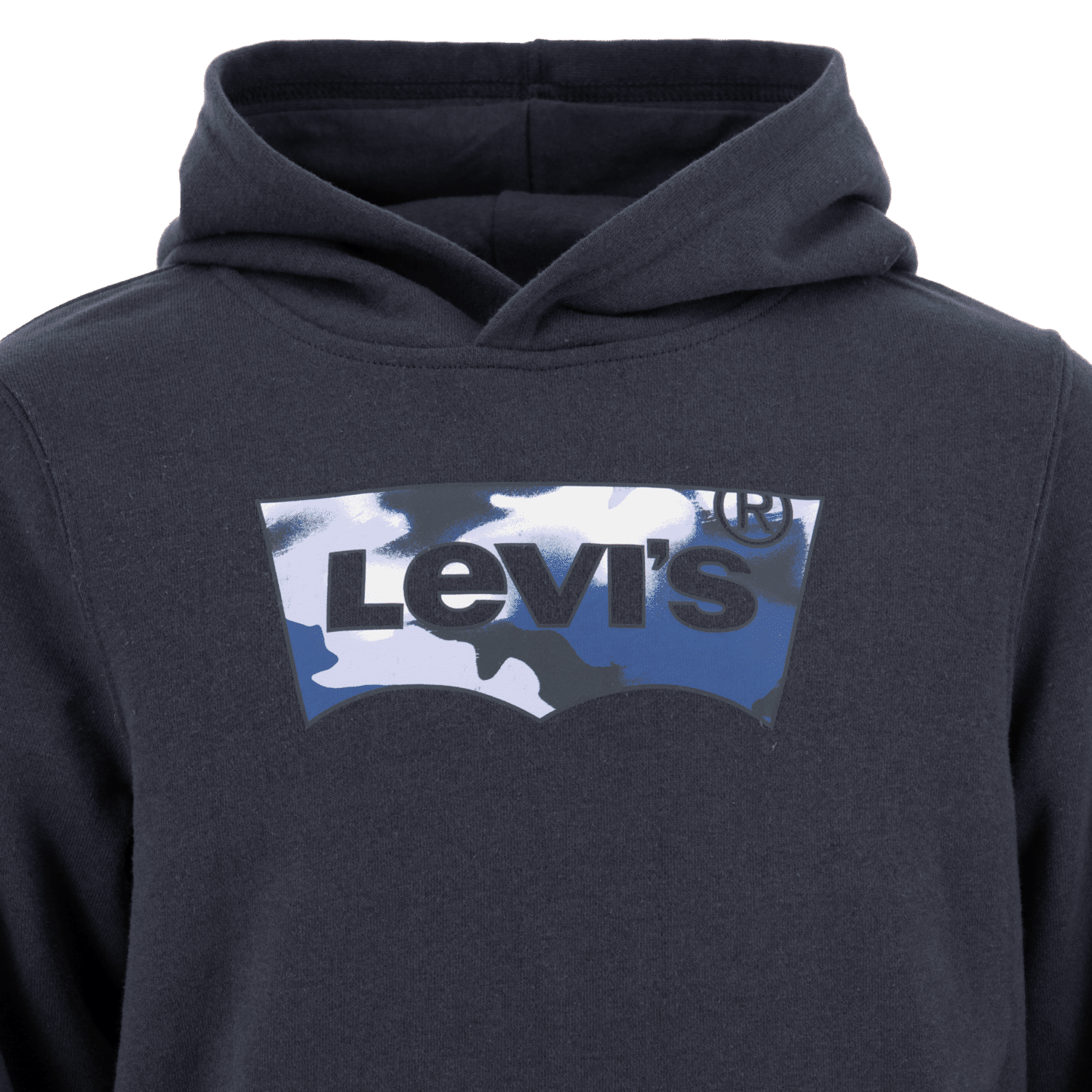 Levi's kids navy hoodie close up of logo