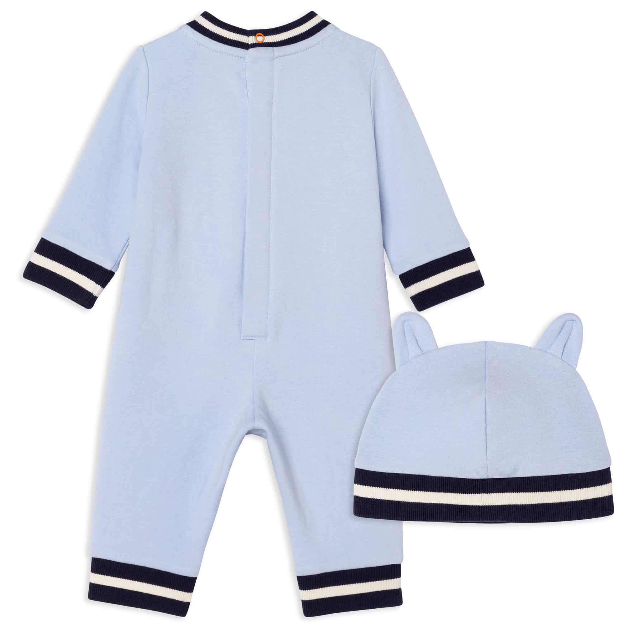 Timberland baby blue all in one set back view with hat