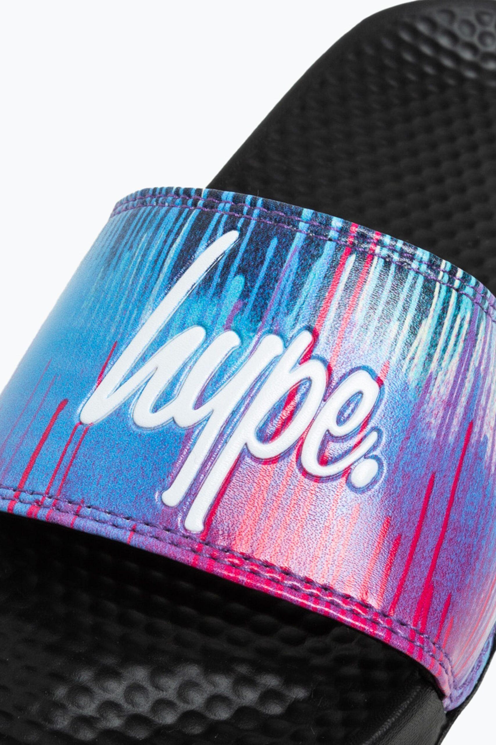 Hype purple and pink paint drip sliders close up