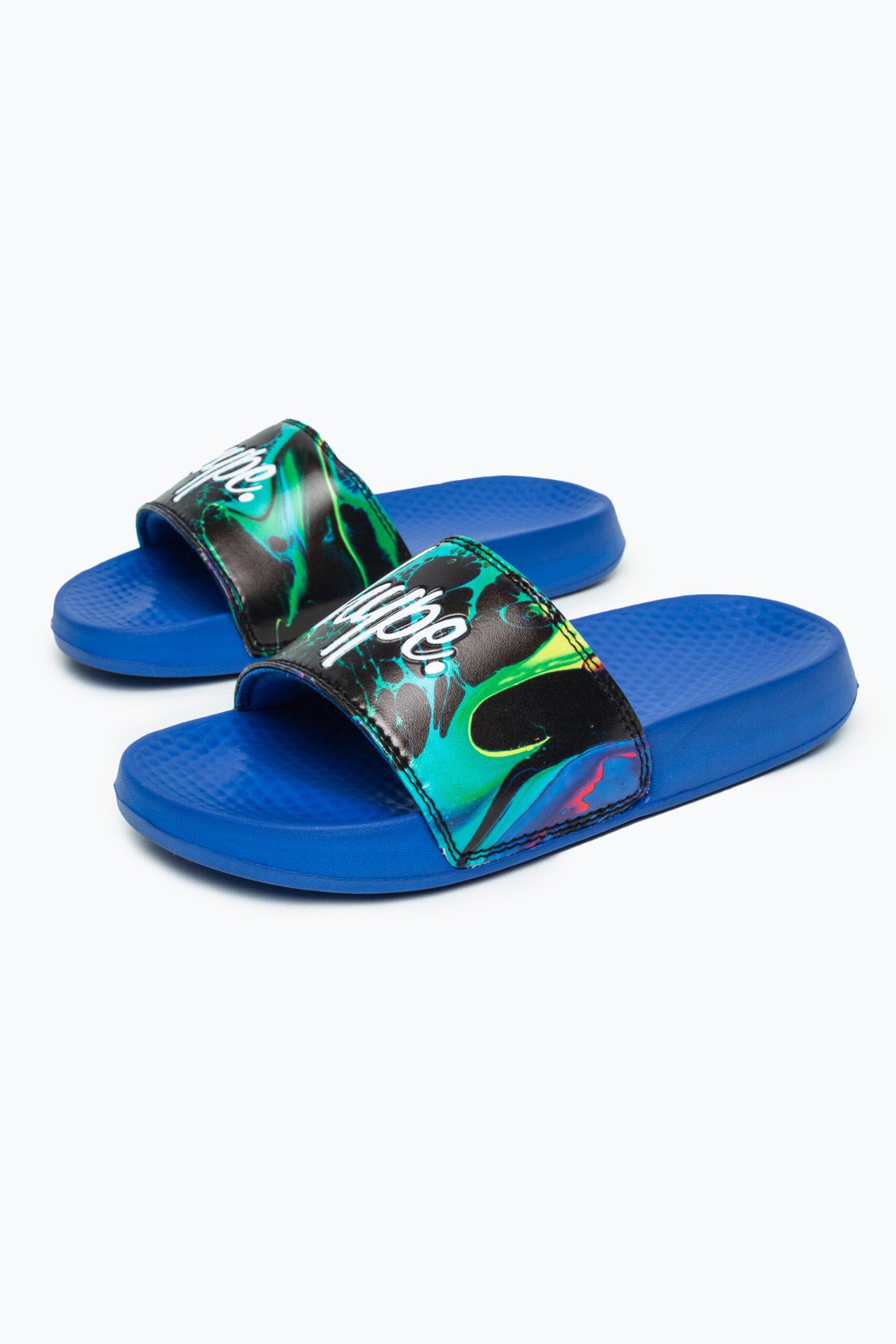 Hype multi coloured blue marble sliders side view