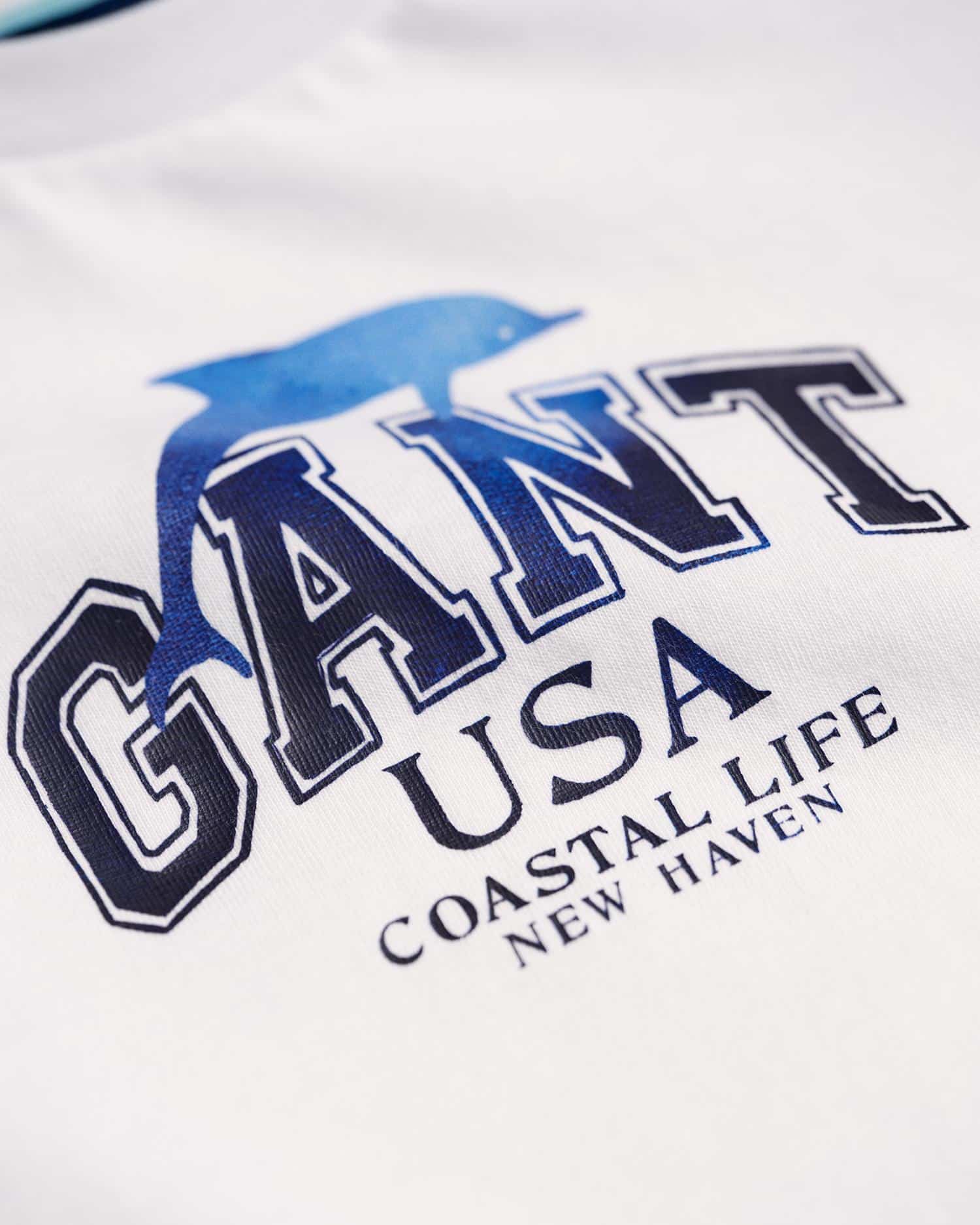 Gant boys white tshirt close up of large logo