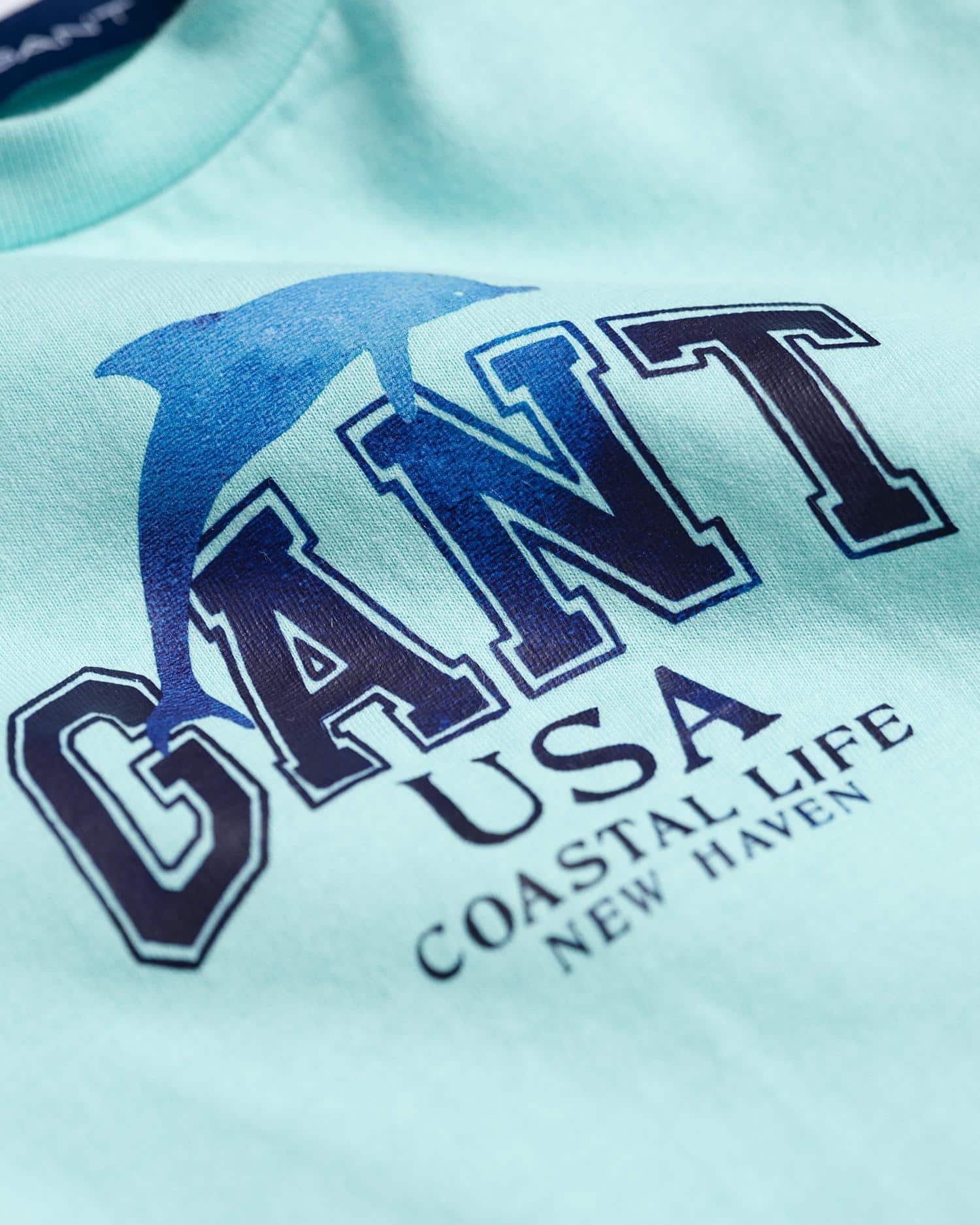Gant boys turquoise tshirt close up of large logo