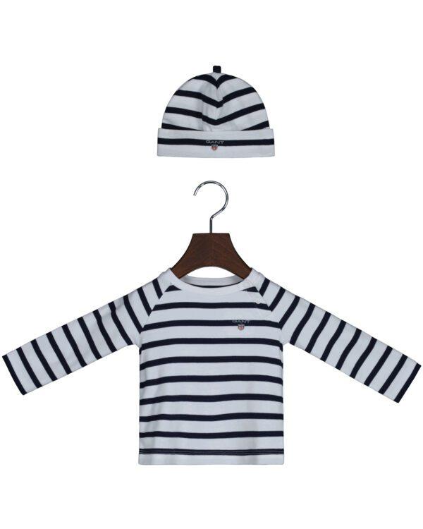 Gant navy and white striped baby set - top and hat