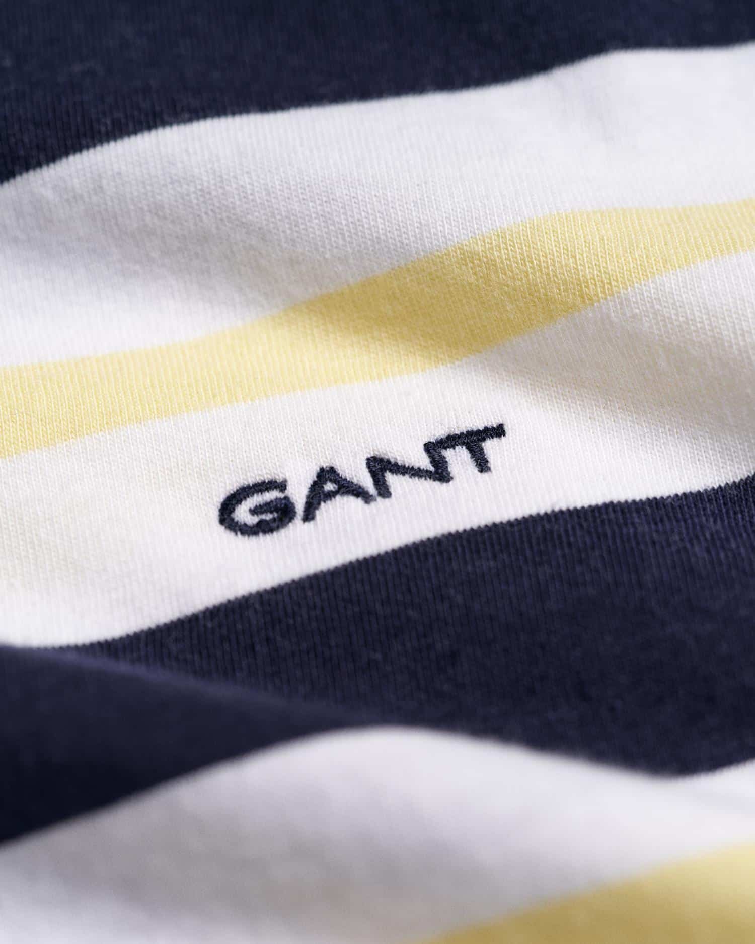 Gant navy and lemon striped boys tshirt close up