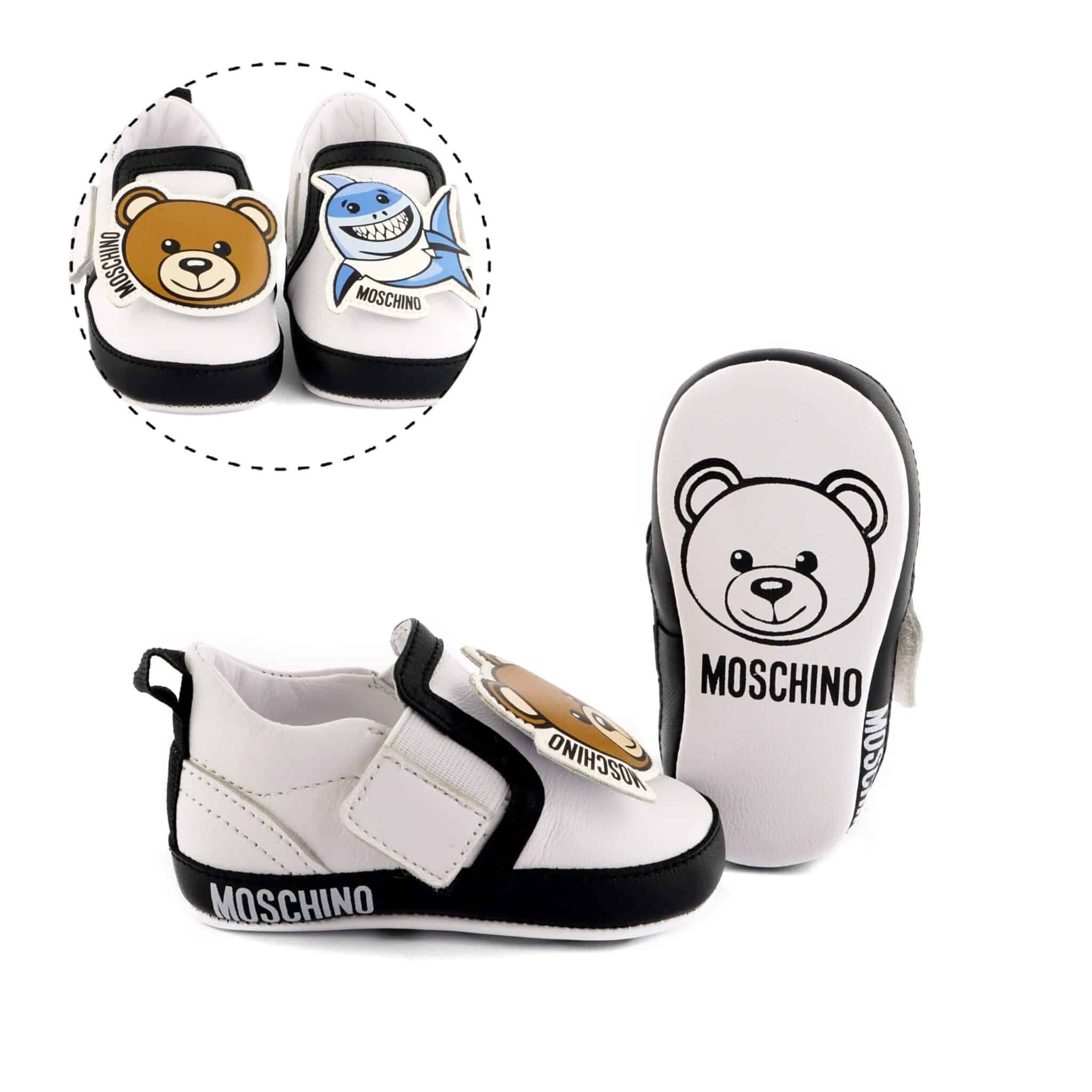 Moschino Baby Shark & Teddy Bear Leather Sneakers on side