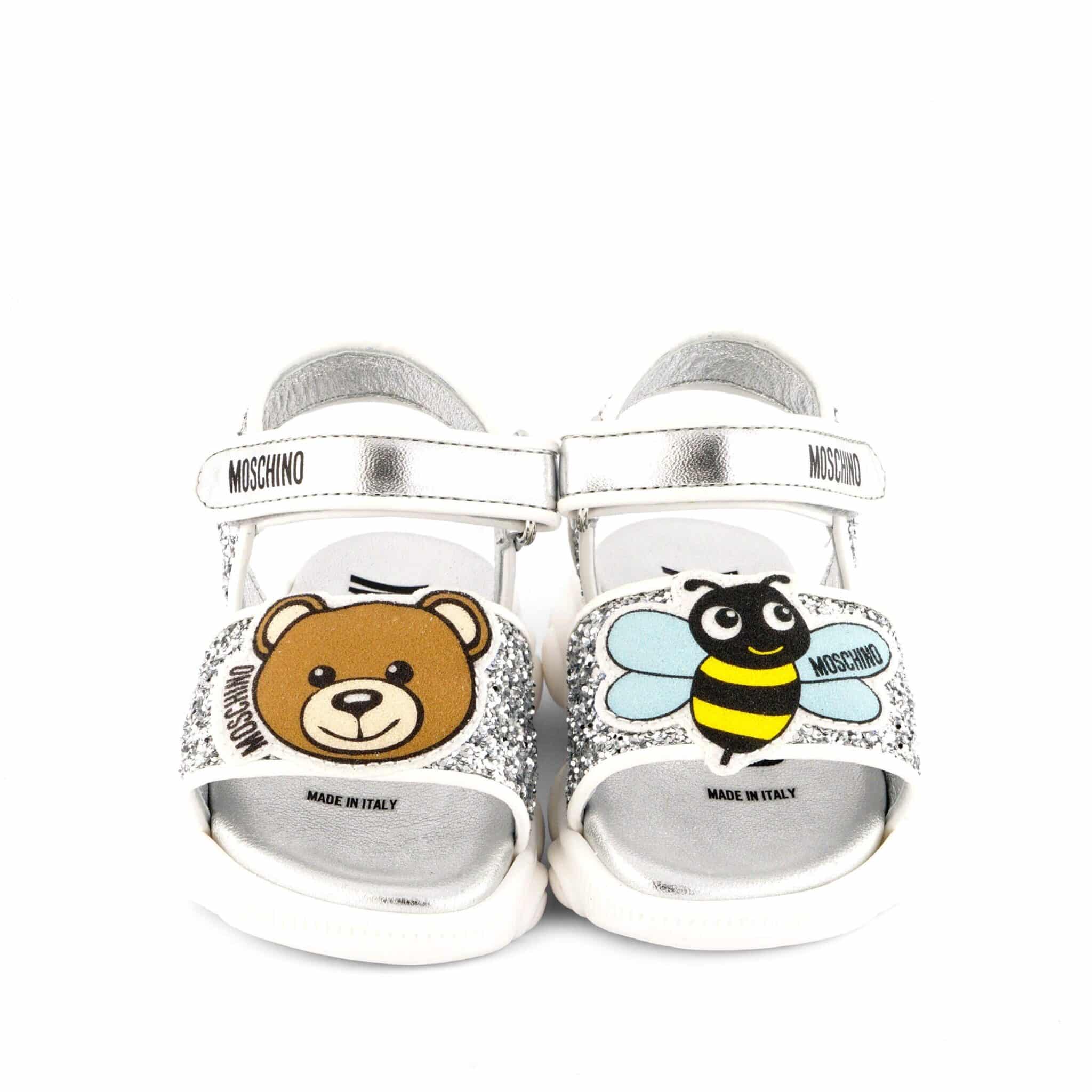 Moschino Girls Bee & Teddy Bear Glitter Sandals Front View