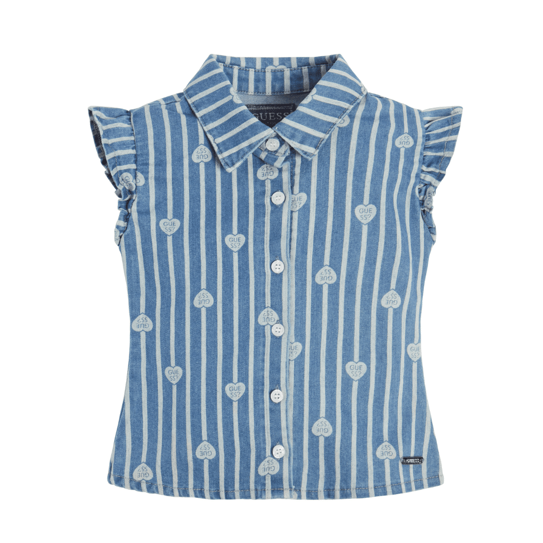 Guess blue denim style short sleeve top with hearts