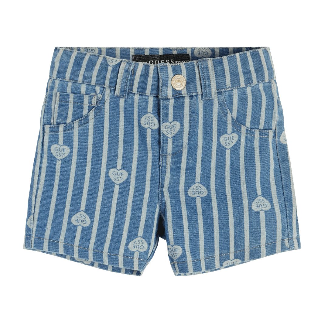 Guess stripy denim shorts with hearts