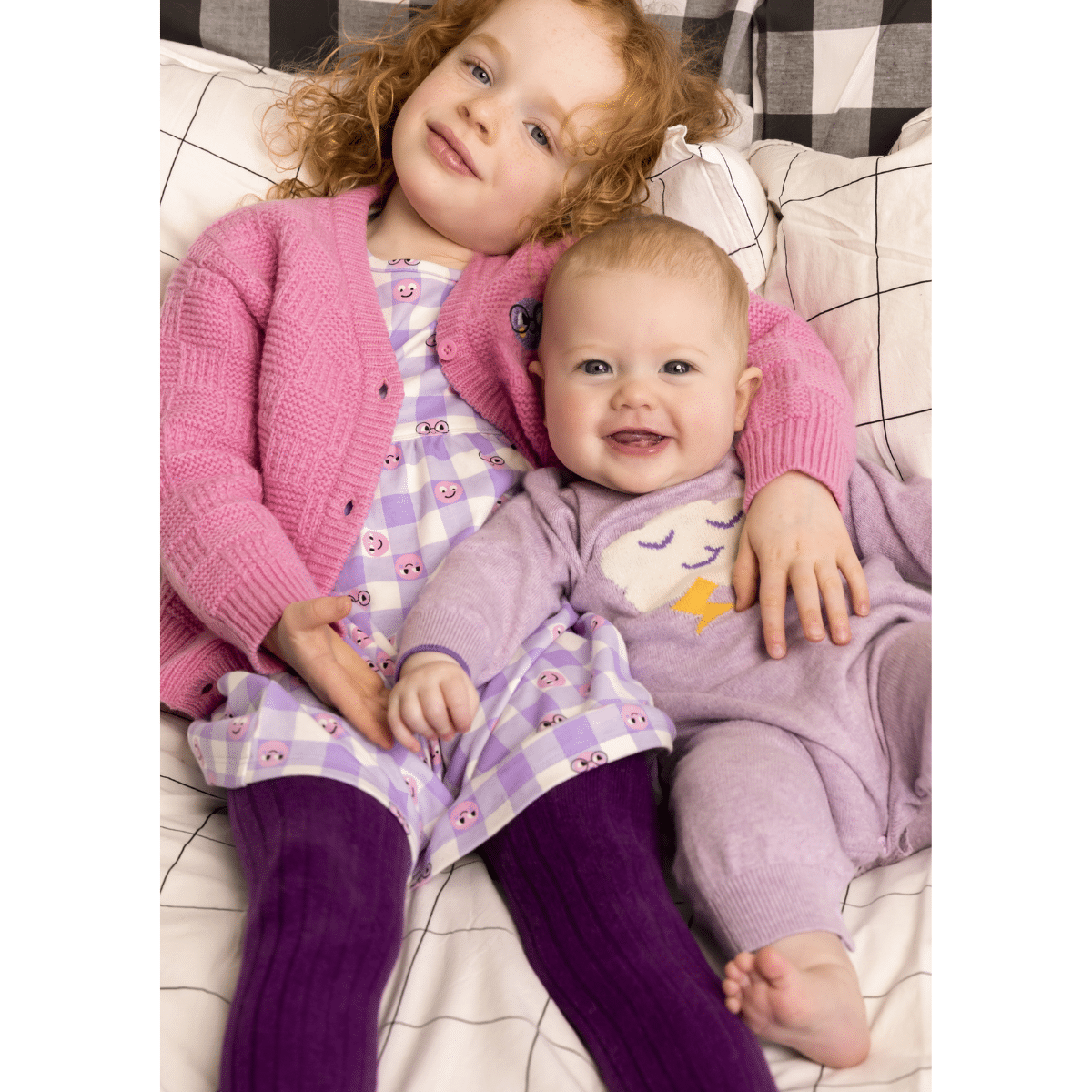 bonnie mob girls lilac tiddlywink dress on girl with baby model