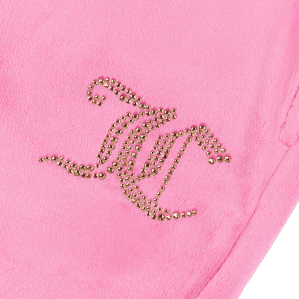 juicy couture girls pink velour bootcut trousers close up of logo
