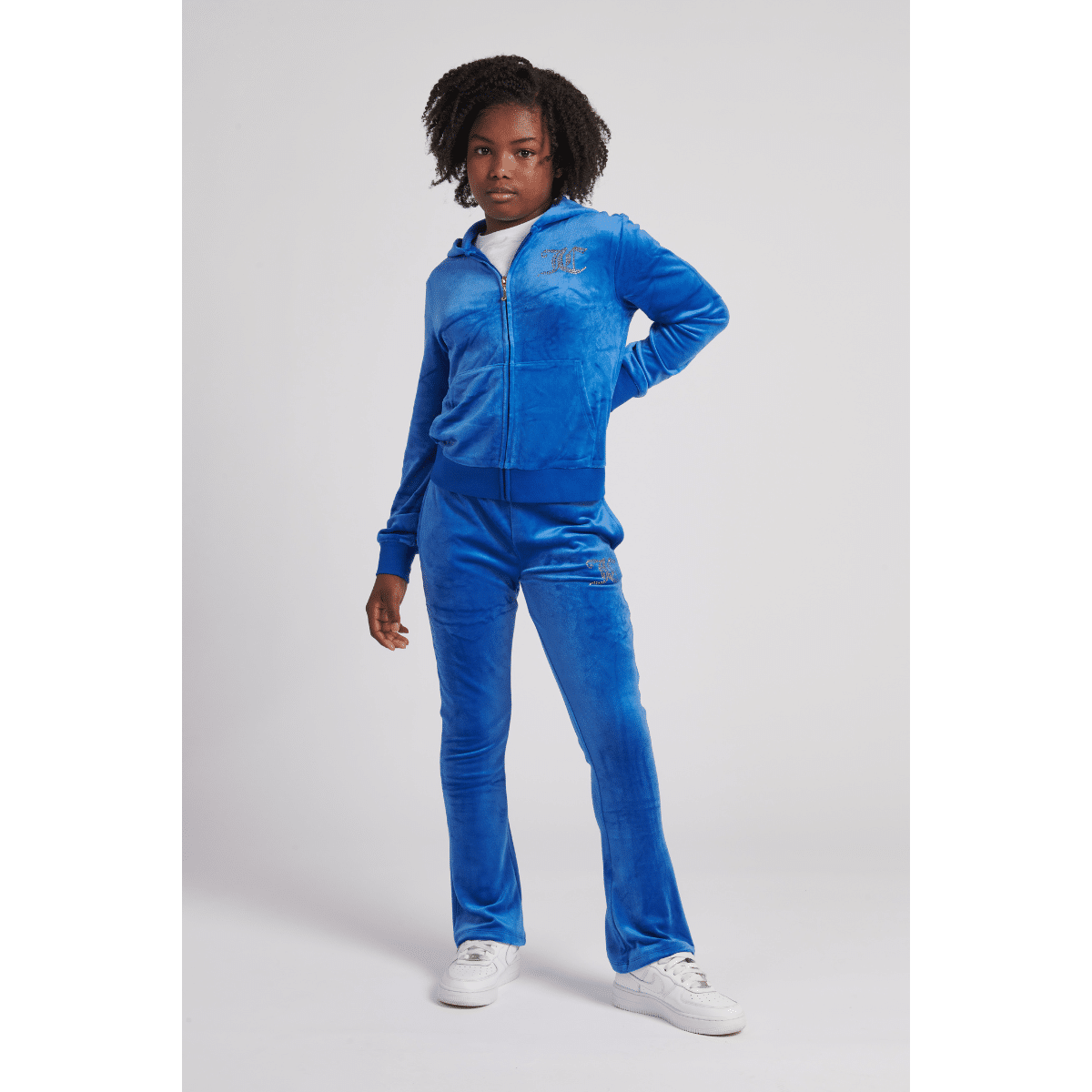 juicy couture girls blue velour tracksuit on model