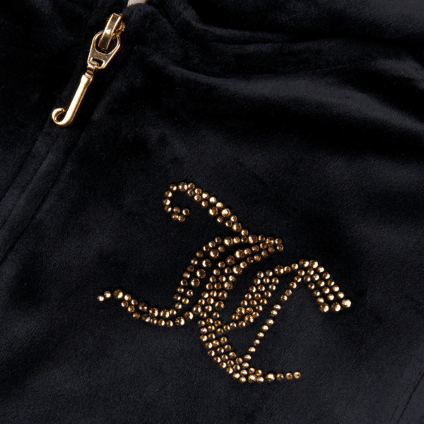 juicy couture girls black velour zip up hoodie close up
