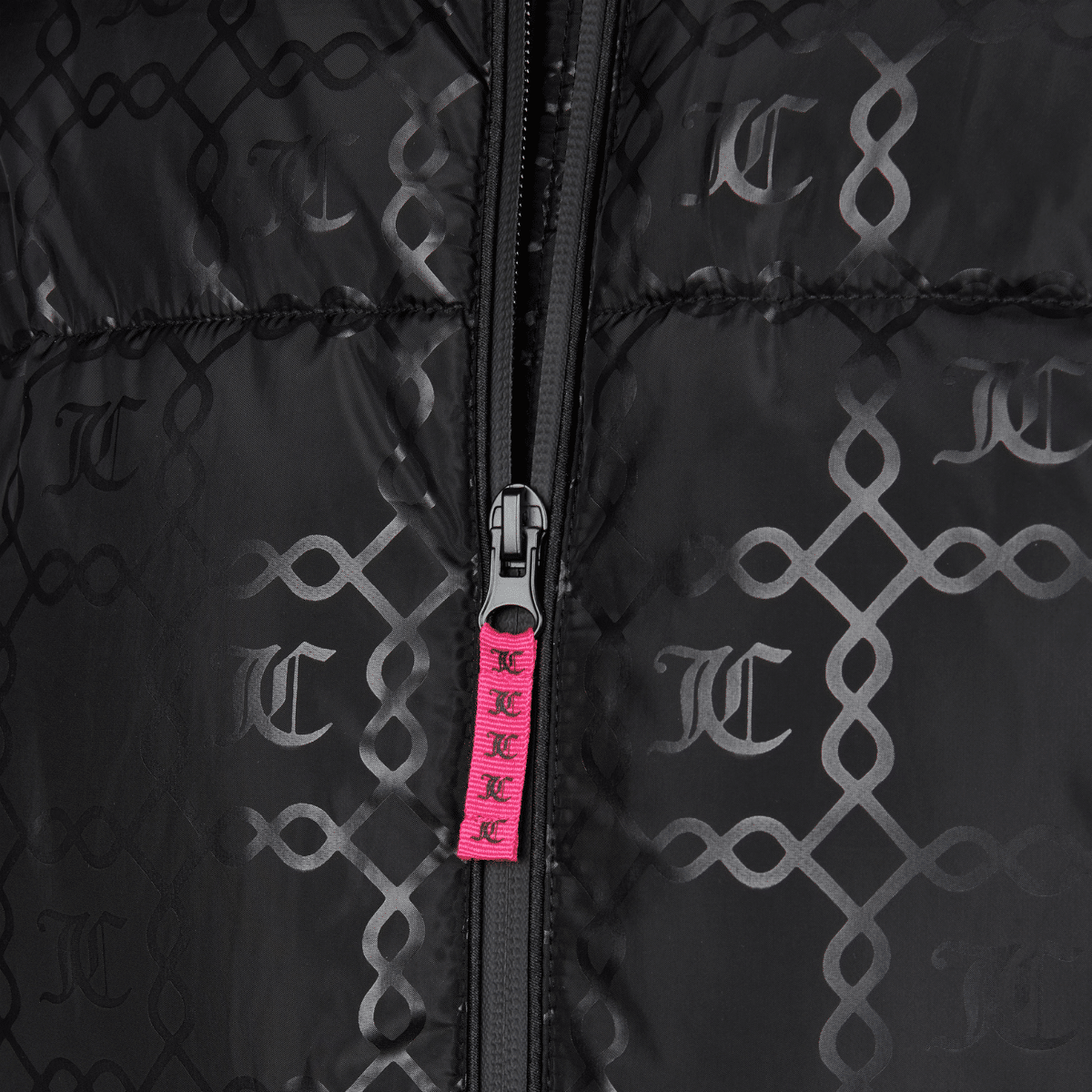 juicy couture girls black puffer close up of zip