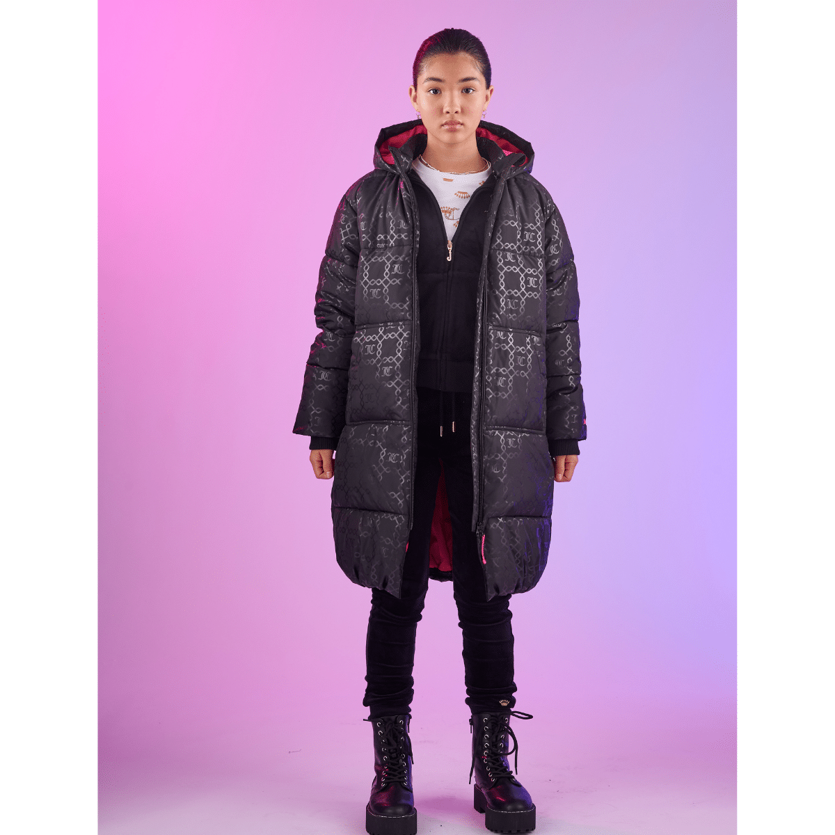 juicy couture girls black puffer on model