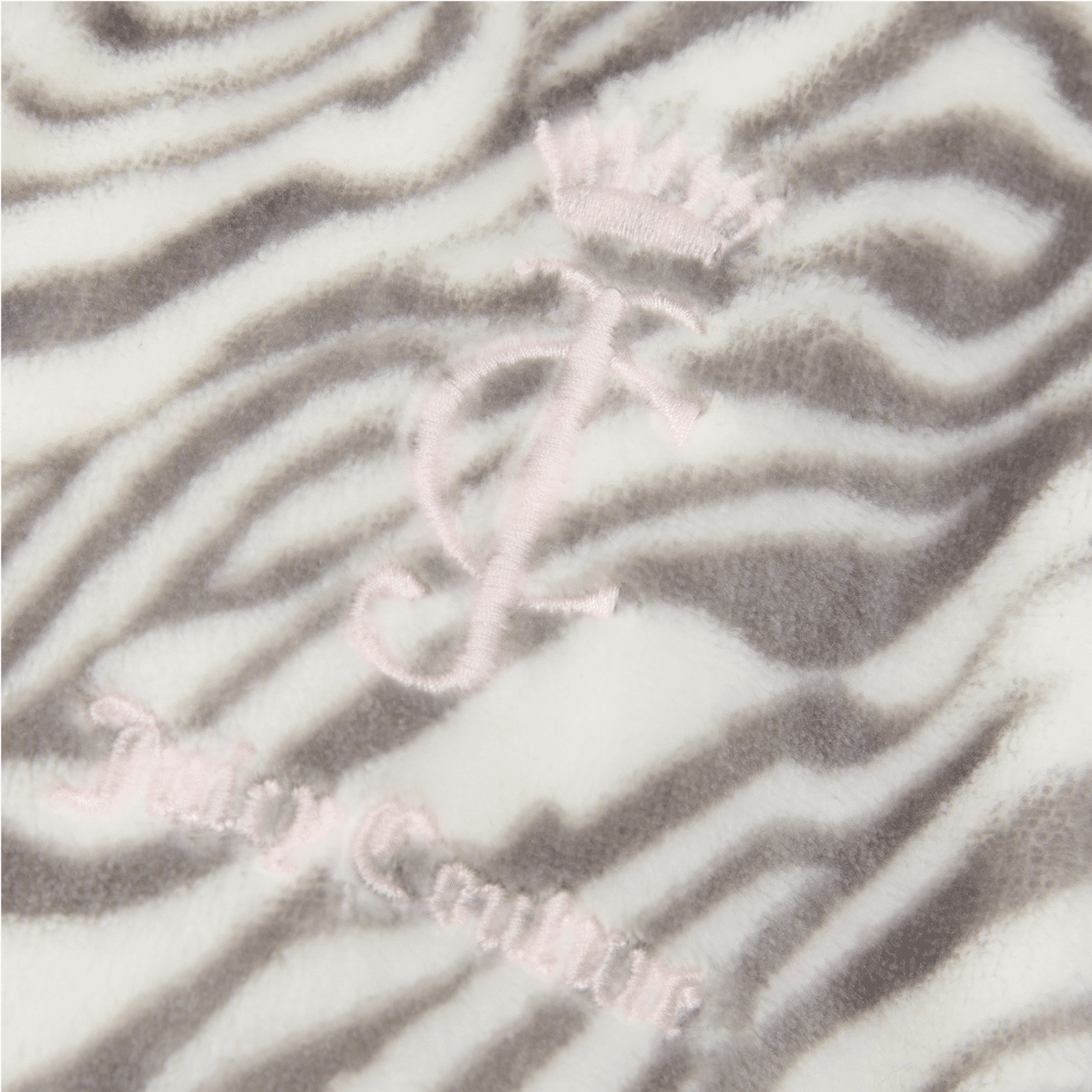 juicy couture girls white and grey tiger dressing gown close up of logo