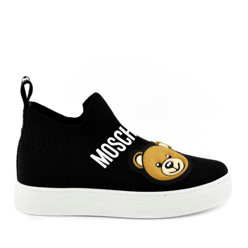 Moschino baby slip on black trainers with teddy bear