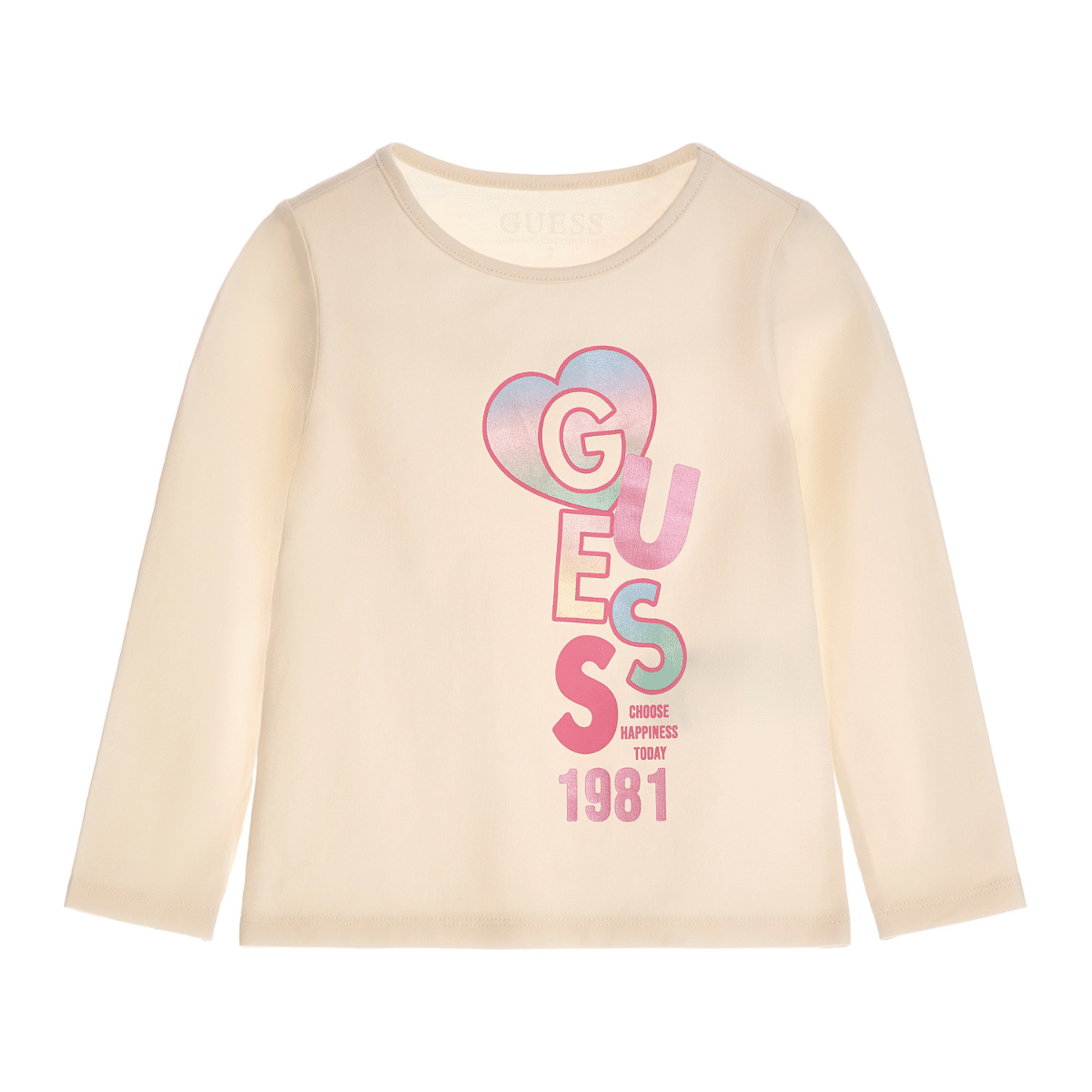 Guess girls long sleeved cream top with pastels logo