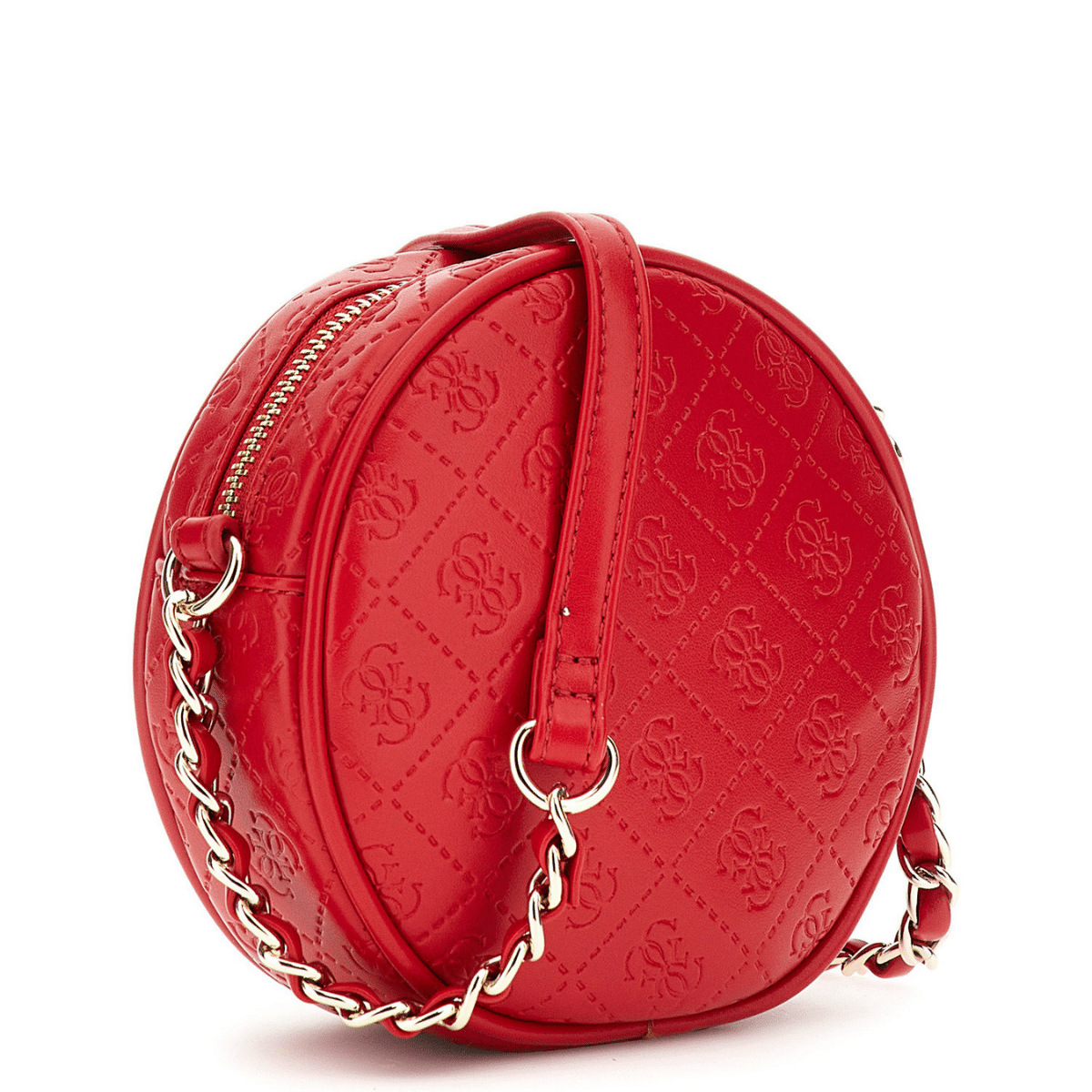 Guess girls red round handbag with gold chain strap back