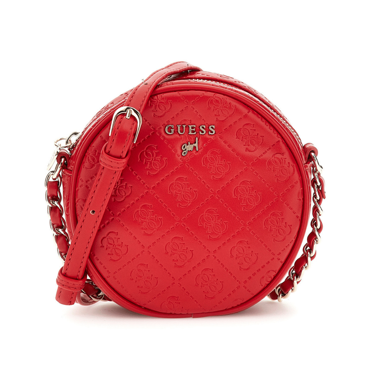 Guess girls red round handbag with gold chain strap