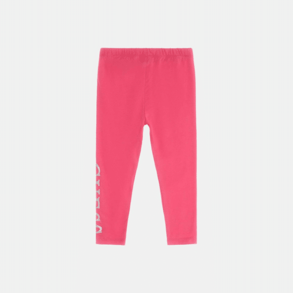 Guess pink girls leggings with large silver logo on grey