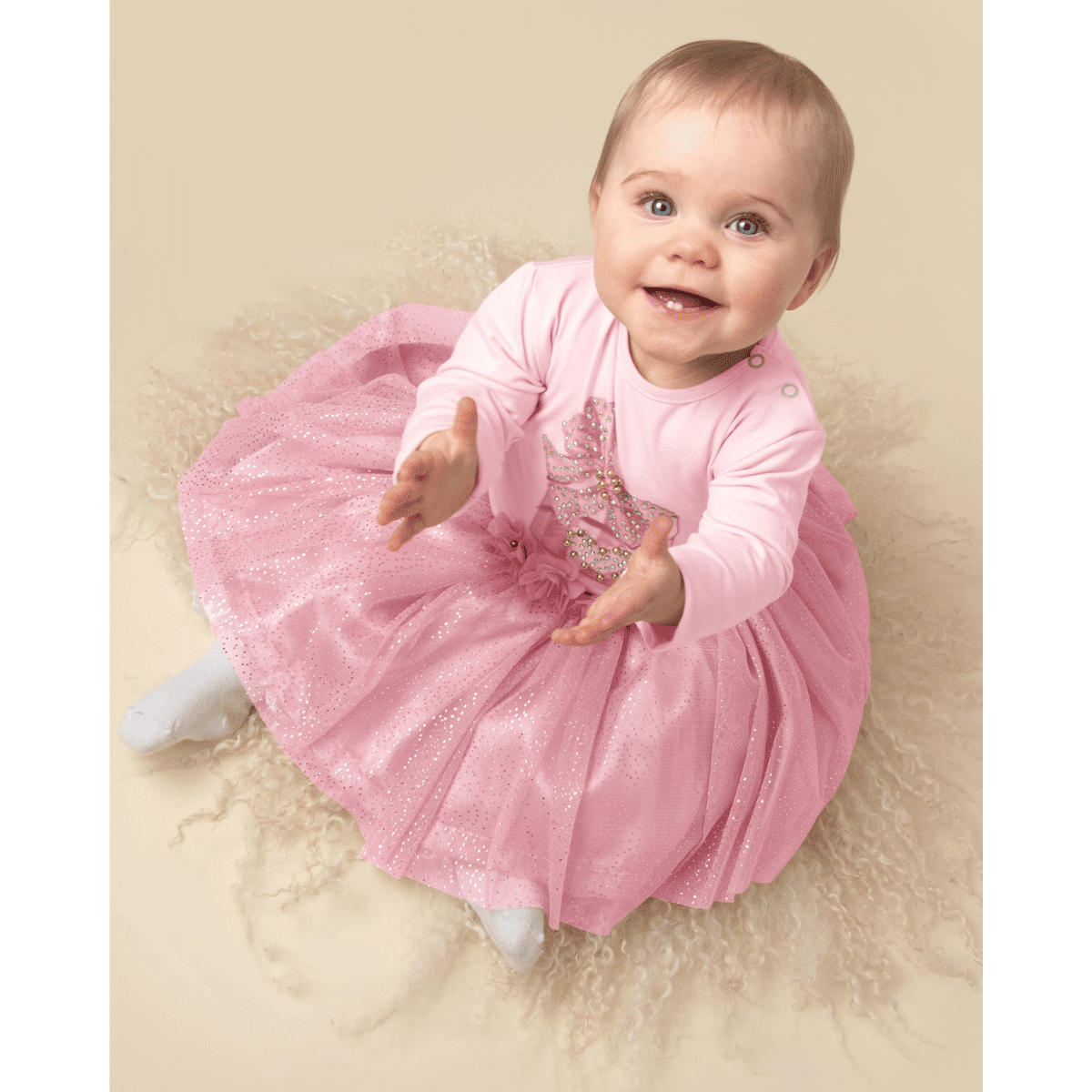 Caramelo pink tulle skirt on baby model