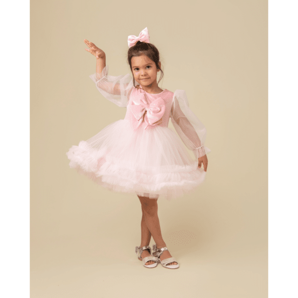 Caramelo tulle balloon sleeve party dress with bow