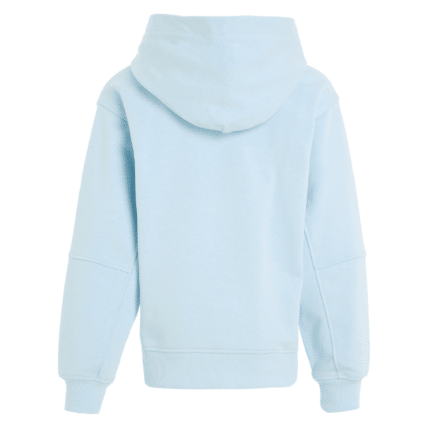 calvin klein girls pale blue hoodie with large silver metallic logo back view