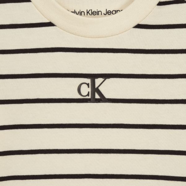 CK girls striped long sleeved top logo close up