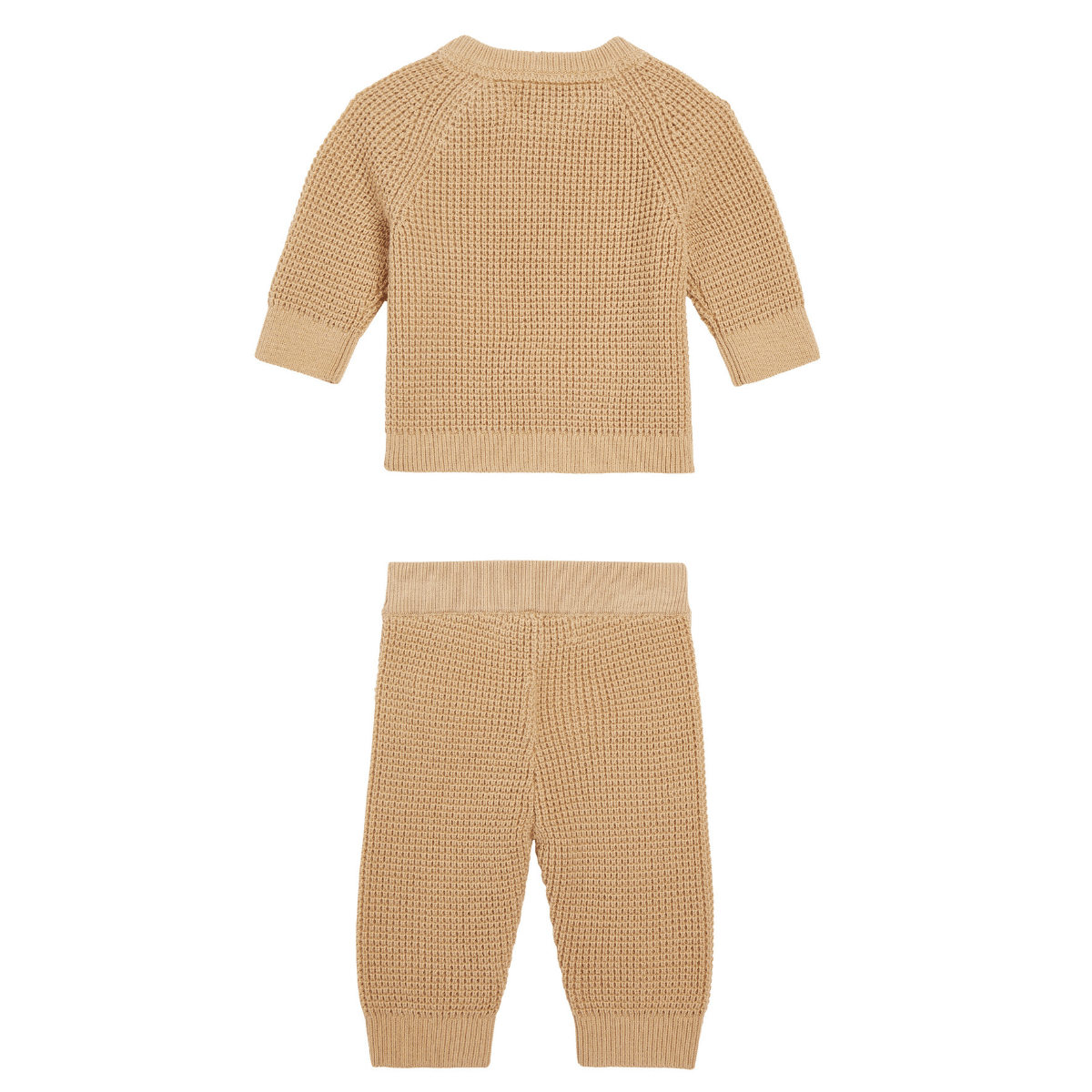 CK baby camel waffle tuck knitted set back view