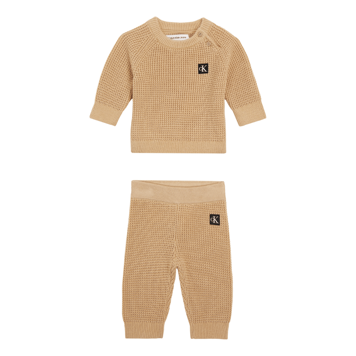 CK baby camel waffle tuck knitted set