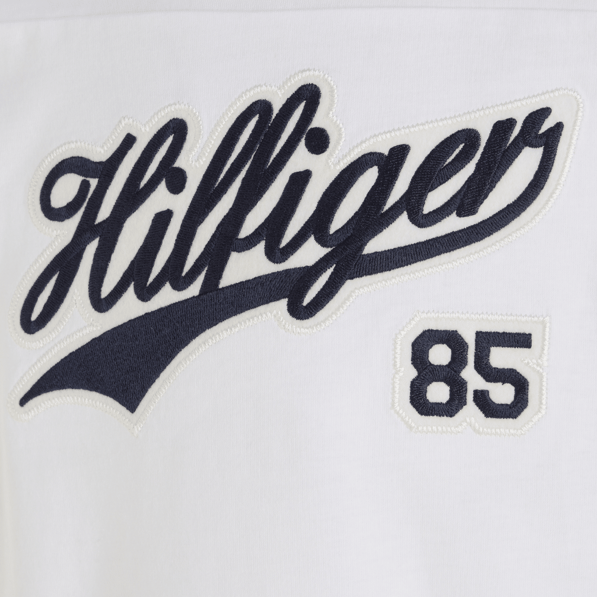 tommy hilfiger boys script long sleeved white tshirt close up