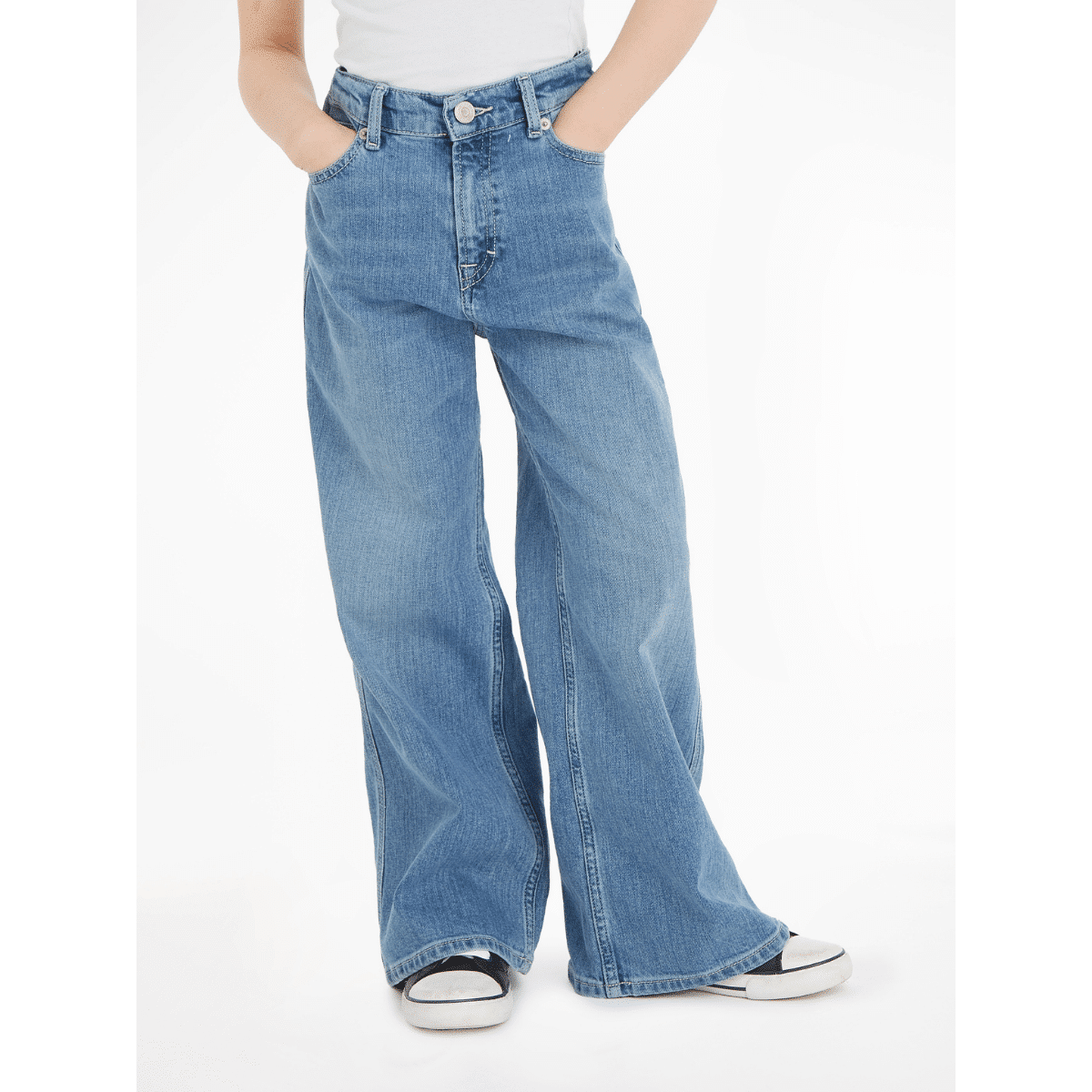 tommy hilfiger girls baggy mid wash jeans